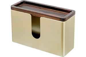MyGift Deluxe Modern Brass Tone Metal Folded Commercial Paper Towel Holder with Burnt Solid Wood Tray Lid, Wall Mounted Trifold Multifold Z Fold Disposable Napkin Dispenser