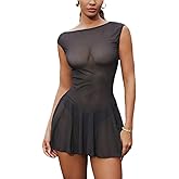Floerns Women's One Piece Swim Dress See Through Bathing Suit Swimwear Cover Up Dresses