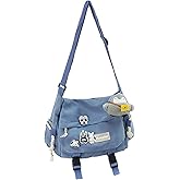 Huwzder Nylon Messenger Bag Kawaii Crossbody Bag with Cute Pins Aesthetic Shoulder Bag for Women and Men