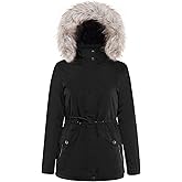 BodiLove Women's Warm Winter Short Coat High Collar Jacket with Removable Faux Fur Hood Zipper Snap Buttons Wind Blocker Black S