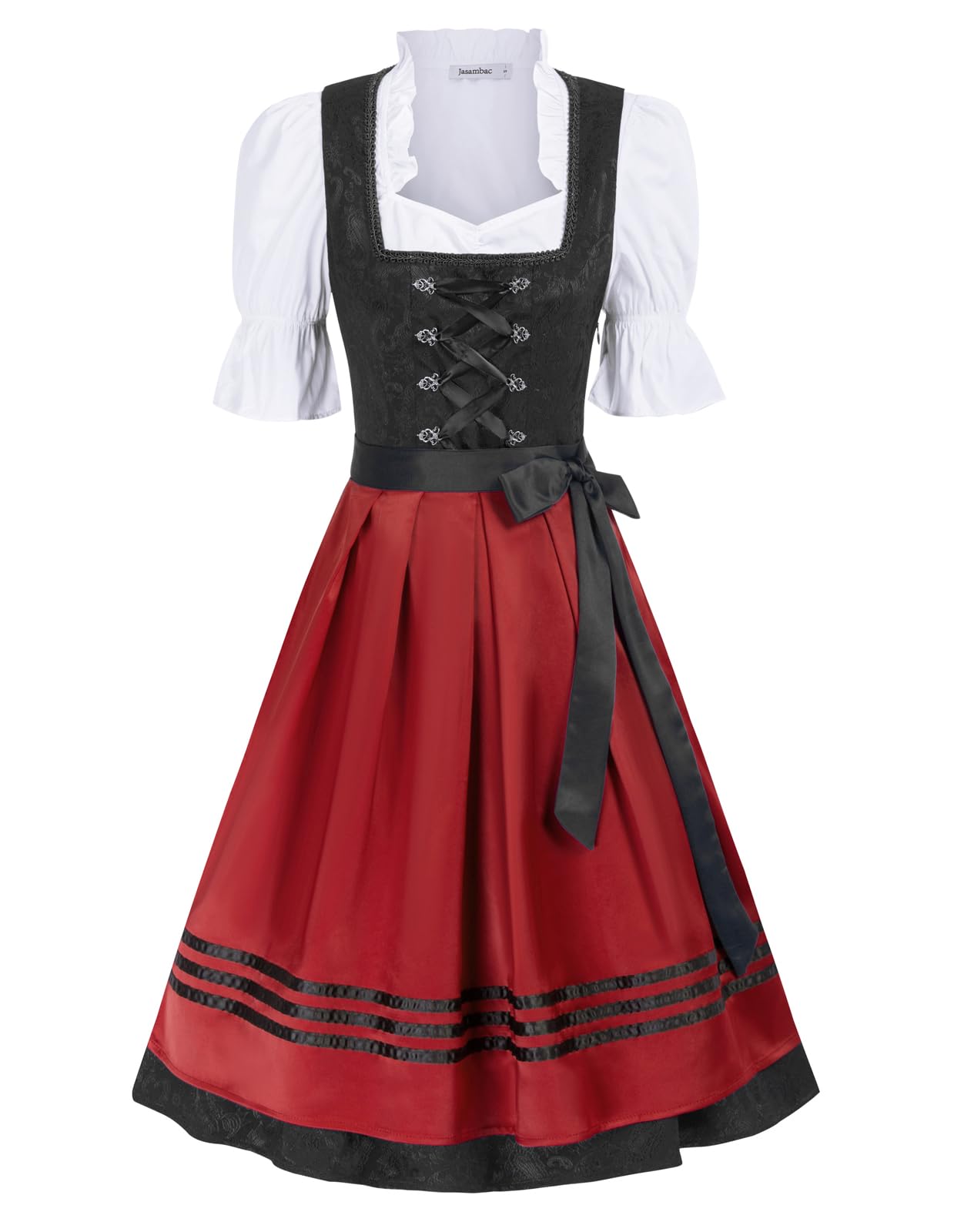 Photo 1 of 3 Piece Dirndl Dresses Women, Oktoberfest Carnival Costume, German Bavarian Dress, Black-red S