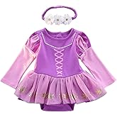 Dressy Daisy Princess Onesie Romper Fancy Dress Costume Halloween Birthday Bodysuit Outfit with Headband for Infant Baby Girl