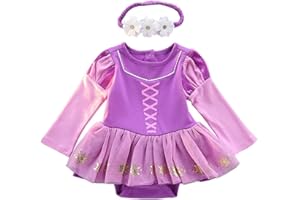 Dressy Daisy Princess Onesie Romper Fancy Dress Costume Halloween Birthday Bodysuit Outfit with Headband for Infant Baby Girl