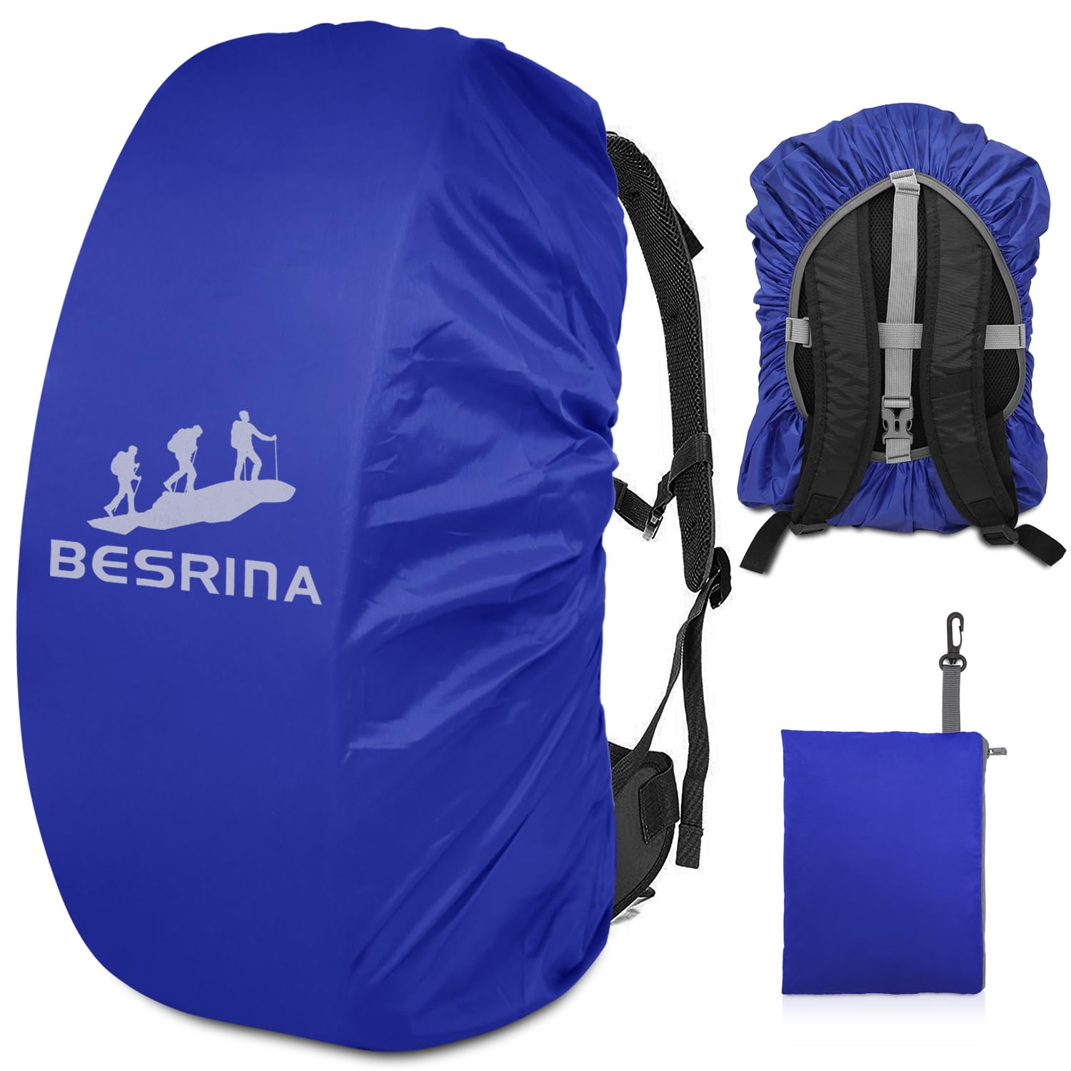 Besrina Backpack Rain Cover (15-90L),Upgraded Non-Slip Cross Buckle Strap & Reflective Waterproof Rucksack Cover for Hiking Camping Traveling Cycling