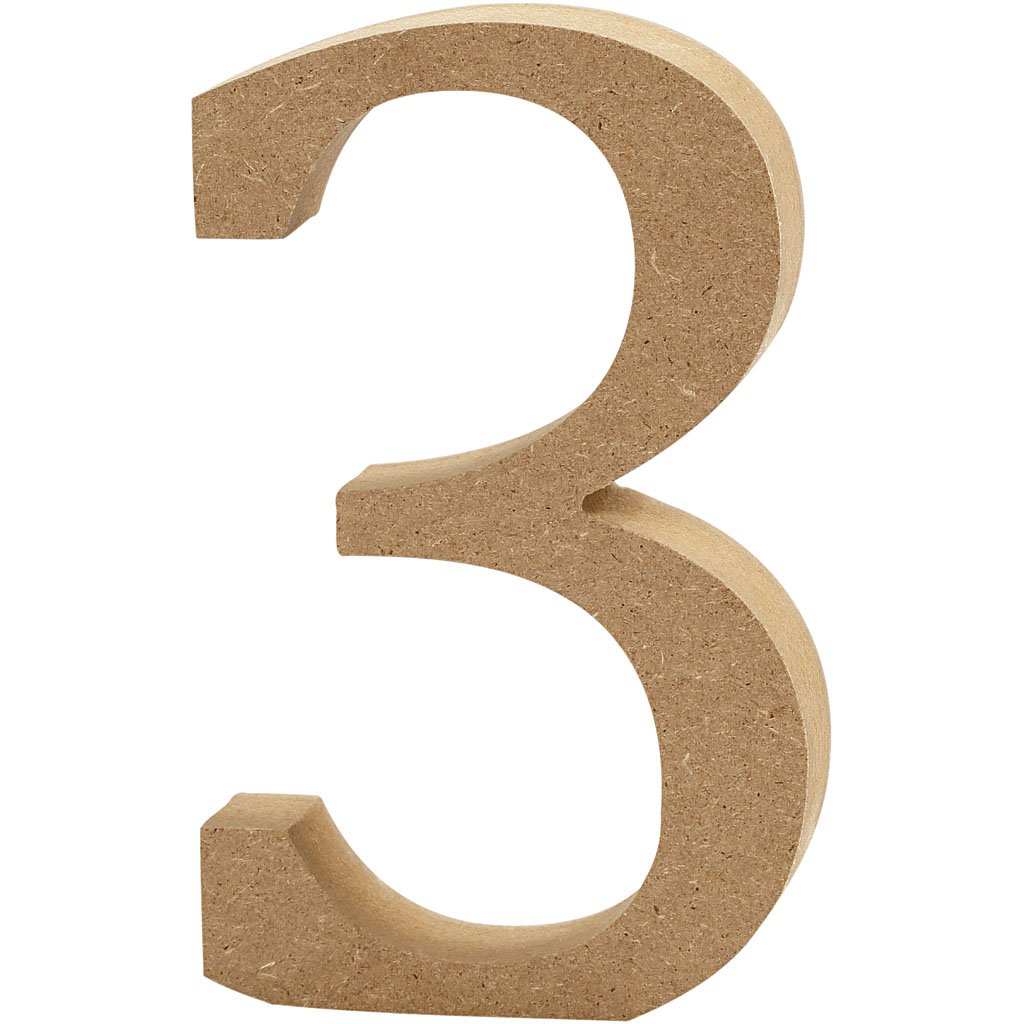 Number, H: 8 cm, MDF, 3, 1pc