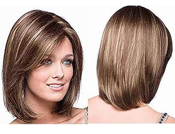 Diy Wig Medium Length Straight Brown Wig With Highlight Fashion
