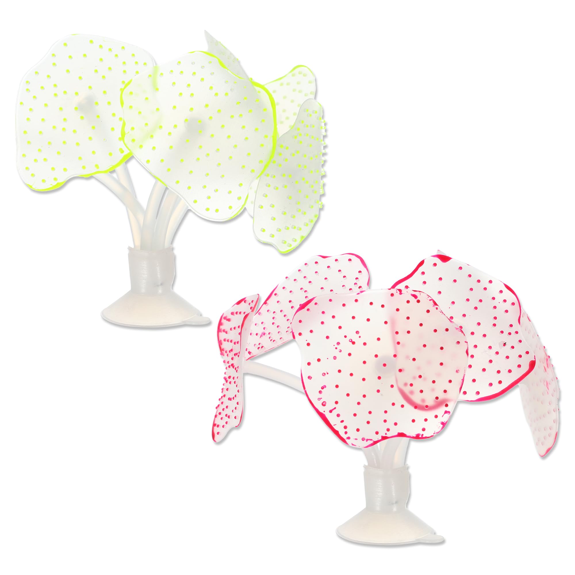CAPASTEC Artificial Coral Ornament, Soft Silicone Glowing Fish Tank Coral with Sucker, Fluorescence Coral Decor for Aquarium Decor Pink Yellow 2pcs