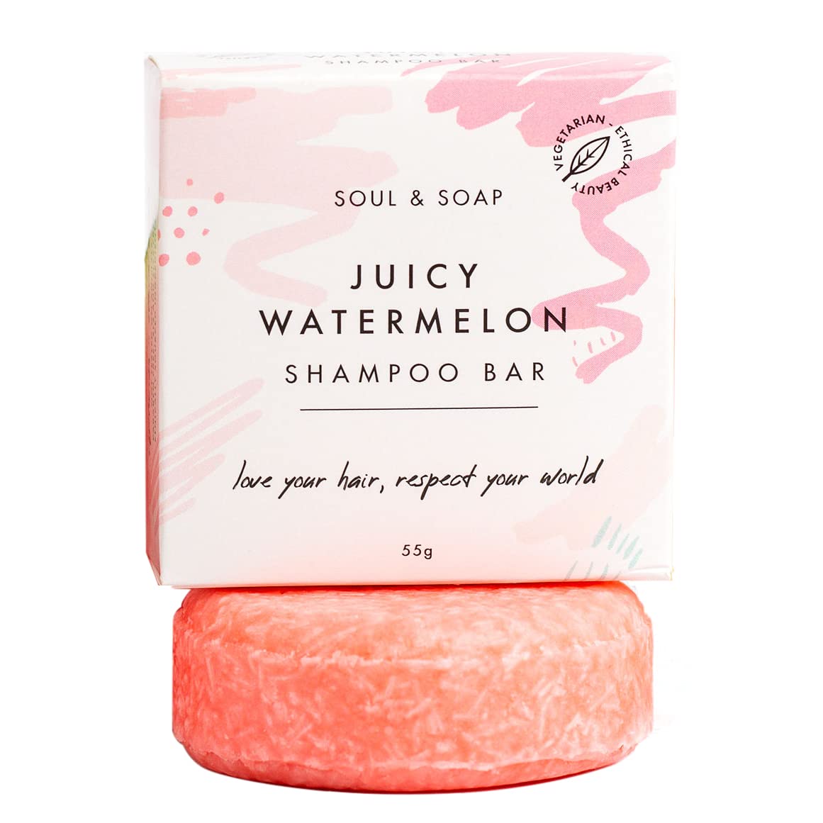Soul and Soap Juicy Watermelon Shampoo Bar - Plastic Free Hard Water Eco Friendly