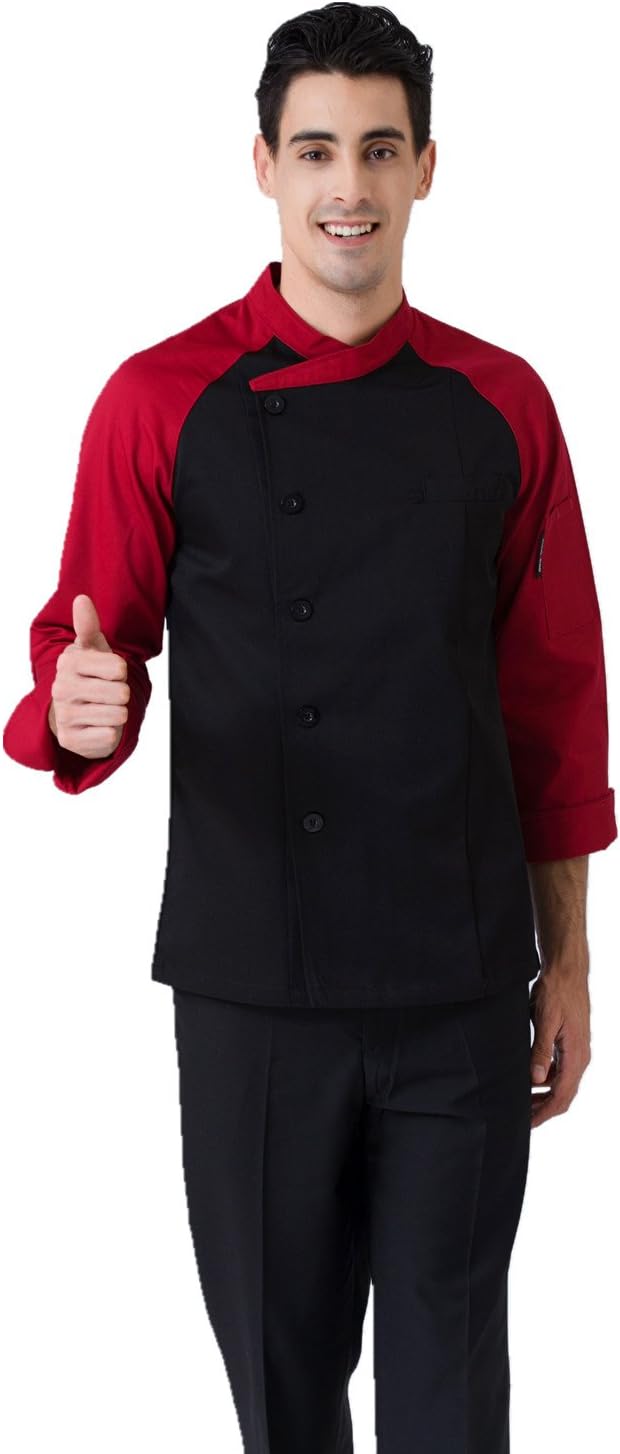 JXH Chef Uniforms men's black with red long sleeve chef coat kitchen
