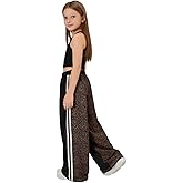 GORGLITTER Girl's Baggy Track Pants Leopard Print Y2k Color Block Elastic Waist Wide Leg Trendy Preppy Sweatpants
