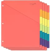 H4D 6-Tab Plastic Binder Dividers, 2 Pockets, Primary Colors, 4 Sets | Made of PP Plastic, Fit for 3-Ring Binders, 2 Pockets, Letter Size, Provide Colorful Label Sitckers