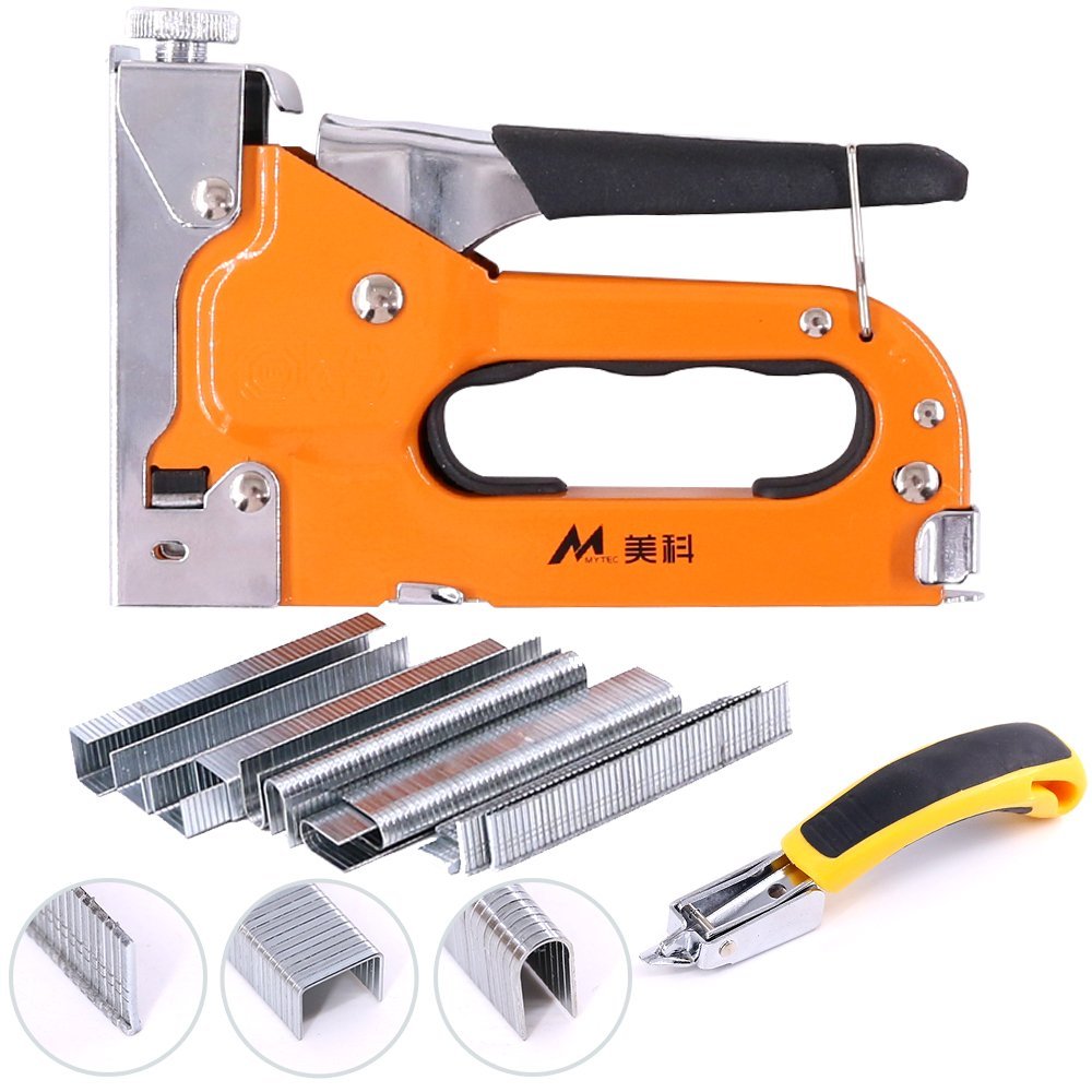 Swpeet 3-in-1 Staple Gun Kit with Remover and 500Pcs Staples Selection Pack, Hand Operated Carbon Steel Gun Tacker for Upholstery, Fixing Material, Decoration, Carpentry, Furniture