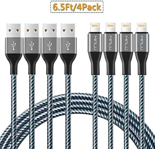 iPhone lightning Cord - Minlu(4 Pack) 6.5ft durable Braided USB Cable &amp; Lightning 8-Pin Connector for iPhone iPhone7 7Plus 6s 6sPlus 6 5s 5c, iPad Air, iPod touch.