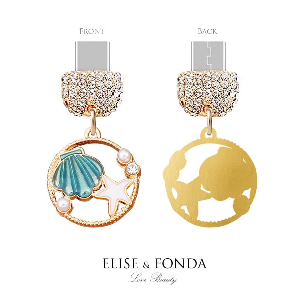 TP270 Type-C USB Charging Port Crystal Anti Dust Plug Seashell Starfish Garland Cell Phone Charm for Samsung/OnePlus/Xiaomi/oppo Android Phone iPhone 15/16 (Green)