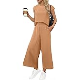 EVALESS Women's Summer 2 Piece Outfits Fashion 2025 Cap Sleeve Top and Wide Leg Pants Matching Set Vacation Outfits