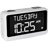 ORKA Talking Clock. Voice Recordable Ex Large Medication Pill Reminder. Talking Alarm Clock for Dementia, Hearing, Visually impaired Seniors-Digital Day Clock with Multiple Customized Alarms White