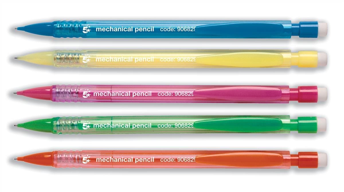 5 Star Disposable Mechanical Pencil Retractable with 3 x 0.7mm Lead Assorted Barrels [Pack of 10]