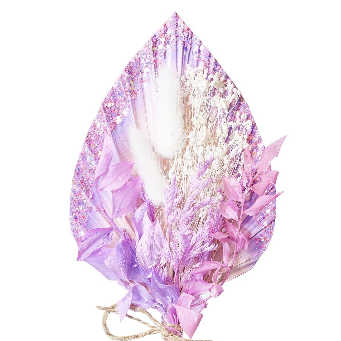 The Baked Studio - Dried Flowers For Cakes Decoration And Crafts With Pink & Purple Glitter Palm Spear (Pink, Purple Glitter & White)