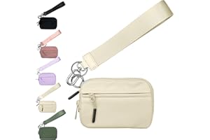 IKOKEI The Iris' Wallet 2nd Gen, 6×3.6" The Iris Pouch Wristlet, Zippered Card Case With Id Window/Hand strap (beige)