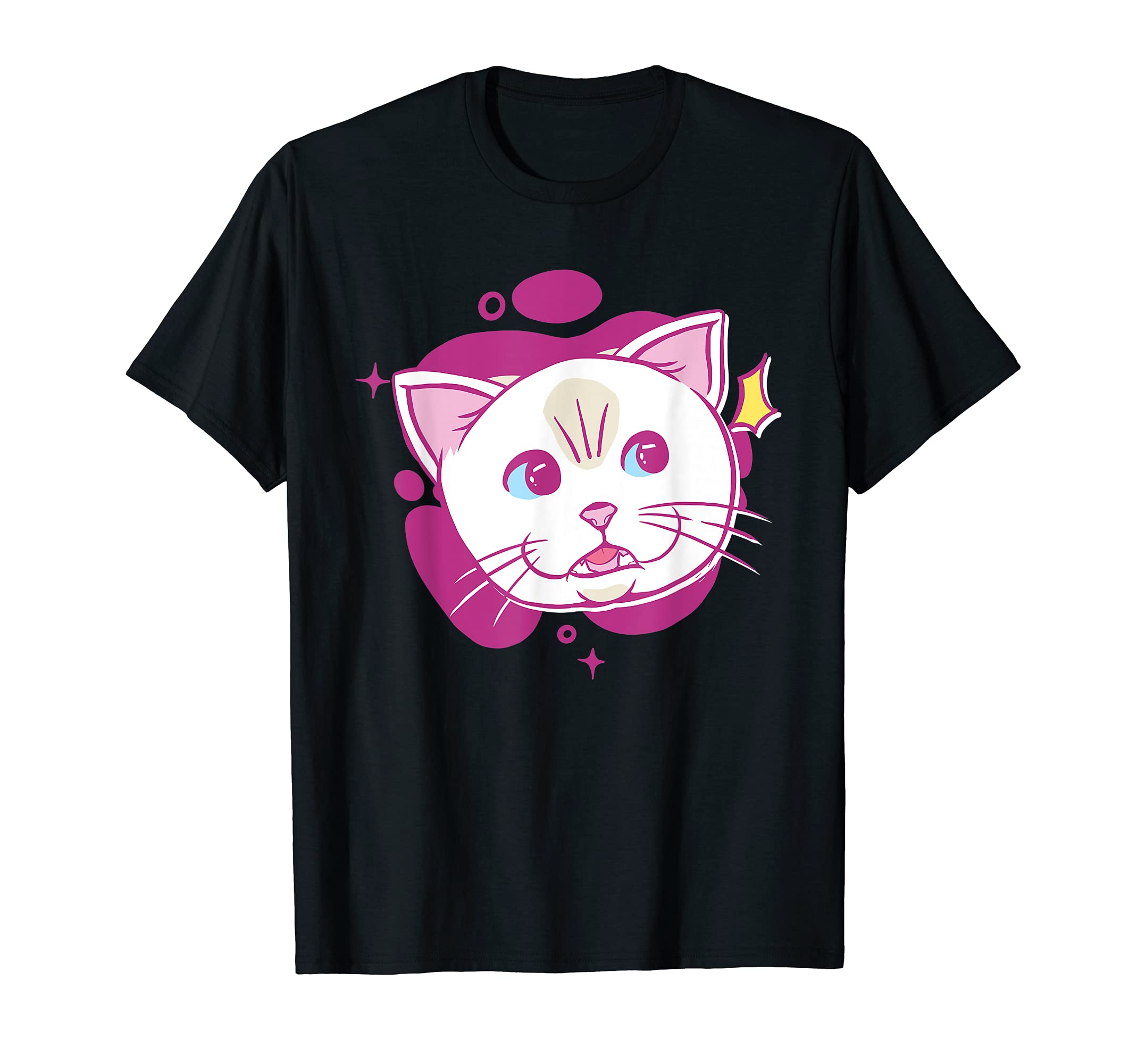 White Cat Cartoon Face Pet Cute Whiskers T-Shirt
