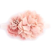 My Lello Baby Headband Shabby Fabric Flower Cluster Stretchy Elastic Pink Blush