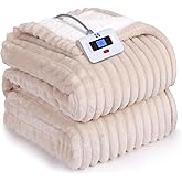 Sealy Electric Blanket Twin Size, Soft Ribbed Flannel to Sherpa Reversible Heated Blanket with 10 Heat Settings & 1 to 12 Hours Auto-Off Overheat Protection Machine Washable, 62"x84" Beige