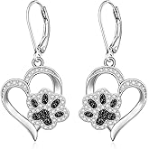 Paw Print Earrings for Women 925 Sterling Silver Heart Dangle Earrings for Women Cubic Zirconia Paw Earrings Gifts for Dog and Cat Lovers