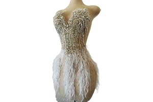 Zbroh Beautiful Ostrich fur decoration large full bodice applique pure handsewing rhinestones beads lace trim patches