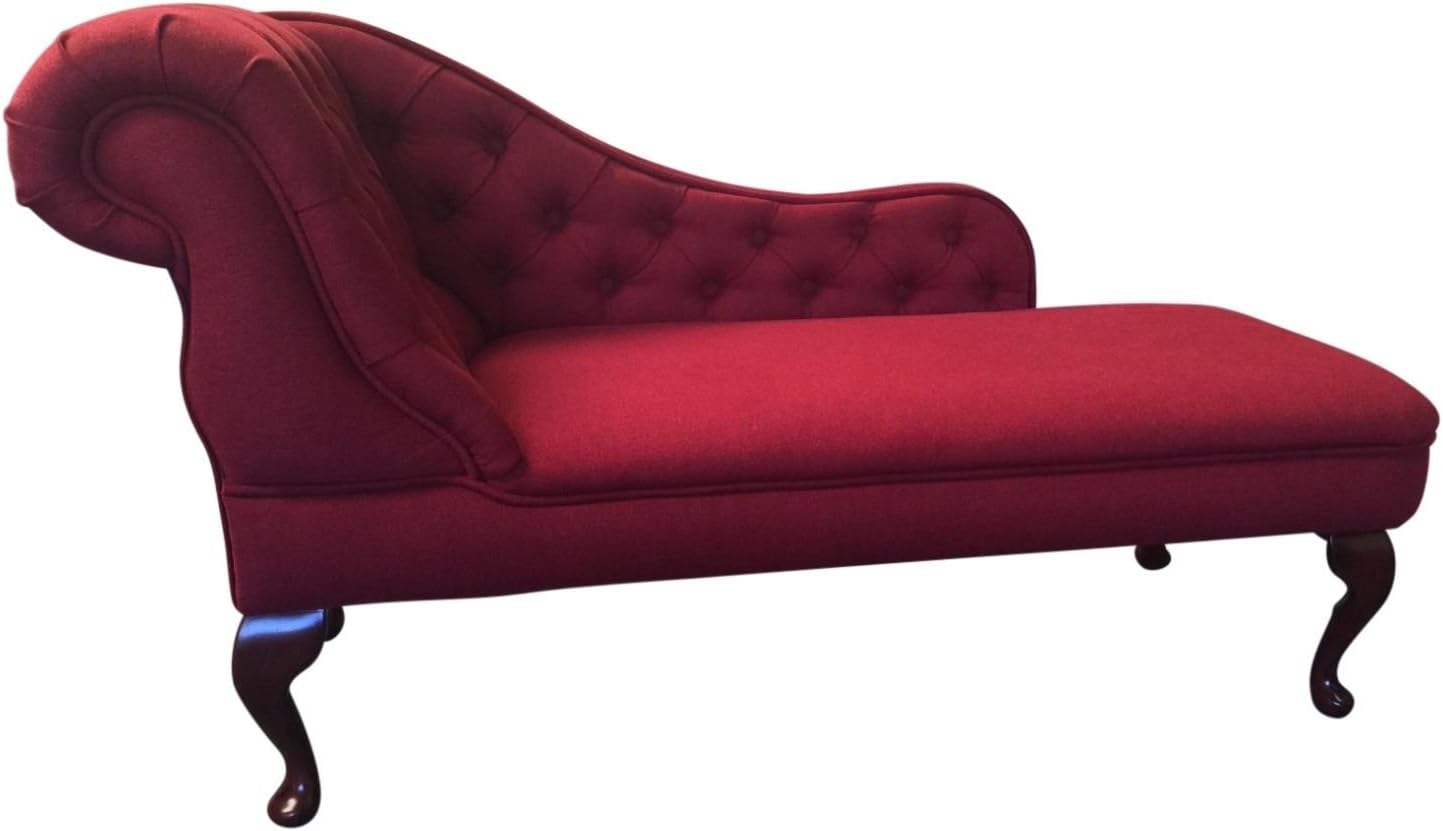 Deluxe Traditional Chaise Longue in Red Faux wool fabric