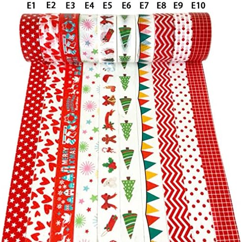 Christmas Washi Sticky Paper Tape Decorative DIY Sticker Crafts for Festival Gift Wrapping Set of 10 Rolls