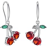 MONGAS Cherry Earrings Sterling Silver Red Fruit Drop Dangle Earrings Cherry Jewelry Gifts for Women