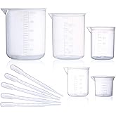Plastic Beaker Set, 5 Sizes Low Form Measuring Graduated Griffin Polypropylene Beakers in 500 ml, 250 ml, 100 ml, 50 ml, 25 m