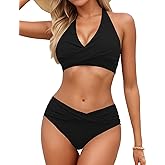 Sopliagon Women's Bikini Sets Twist Front Two Piece Swimsuit Halter Bathing Suit