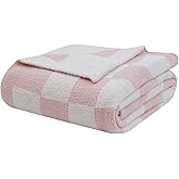 bearberry Fuzzy Checkerboard Grid Throw Blanket Soft Cozy Warm Microfiber Blanket Decor for Couch Sofa Bed Travel Home (Pink, 50''x60'')