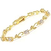 Gem Stone King 18K Yellow Gold Plated Silver 4.09 Ct Peach Morganite Diamond Greek Vine 7 Inch Tennis Bracelet For Women