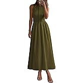 PRETTYGARDEN Maxi Dresses for Women 2025 Summer Casual Sleeveless Patchwork Flowy Vacation Sundress Knit Long Work Tank Dress