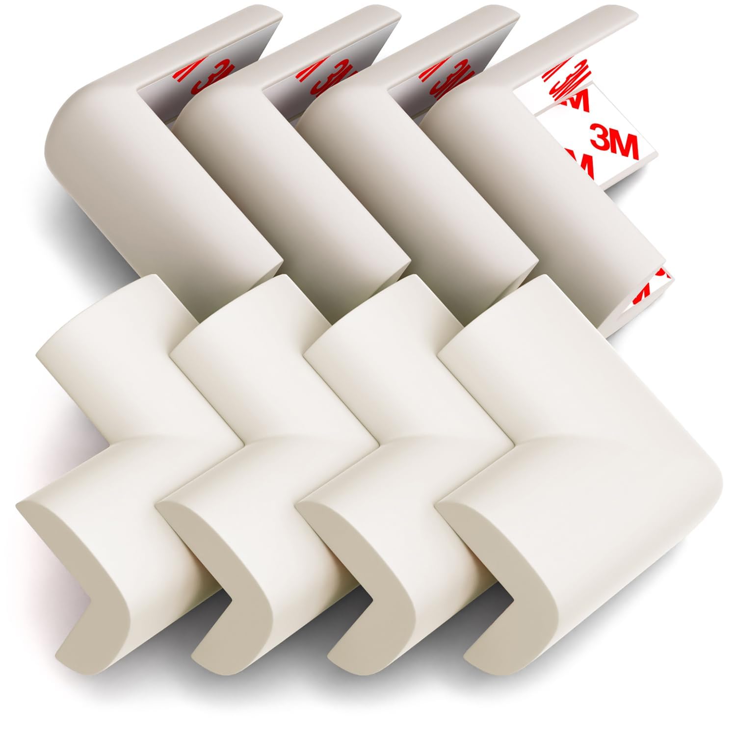 8-Pack Corner Protectors Baby Proof, Furniture Corner and Edge Safety Bumpers, Soft Rubber Foam Cushion Covers, 3M Taped Corner Guards, Baby Child Proofing Pads, Table Corner Protectors, White