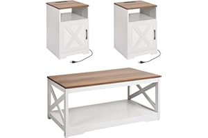 VEVOR 3 Pieces Farmhouse Coffee Table Sets, 40 in Industrial Coffee Table with 2 End Side Tables, Easy Assembly Coffee and En