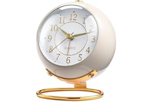 Tetino Analog Alarm Clocks,Retro Backlight Cute Simple Design Small Desk Clock with Night Light,Silent Non-Ticking,Battery Powered,for Decor,Bedrooms,Travel,Kitchen,Bedside Desktop.(White)