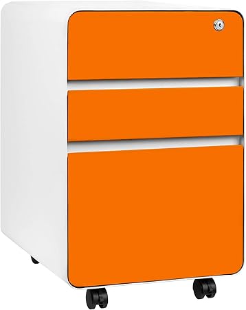 Amazon Com Stockpile Flat 3 Drawer Mobile File Cabinet Commercial Grade Modern Orange Kitchen Dining