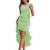BeryLove Summer Wedding Guest Mesh Dresses Cocktail Formal Bodycon Ruffle Party High Low Dress