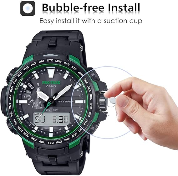 Amazon Com Youniker 3 Pack For Casio Prw 6000 Screen Protector Tempered Glass For Casio Pro Trek Prw 6100 Watch Screen Protector Foils Glass Anti Scratch Anti Fingerprint Bubble Free