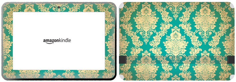 Get it Stick it SkinTabAmaFireHD89_91 Turquoise Background with Gold Damask Design Skin for 8.9-Inch Amazon Kindle Fire HD