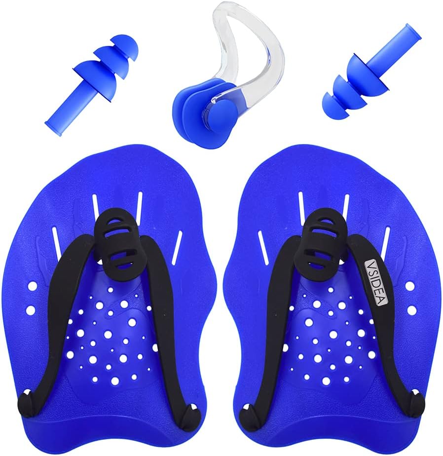 Vsidea Swim Hand Paddles, Swimming Trainning Paddles with Adjustable Straps, Swim Paddles for Men Women Child (Blue) : Sports & Outdoors
