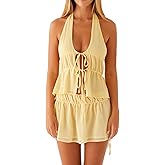 Argeousgor Women Y2k Mini Skirt Sets Backless Tie Up Halter Tank Tops Smocked Low Waist Mini Skirt Set 2 Piece Beach Outfit