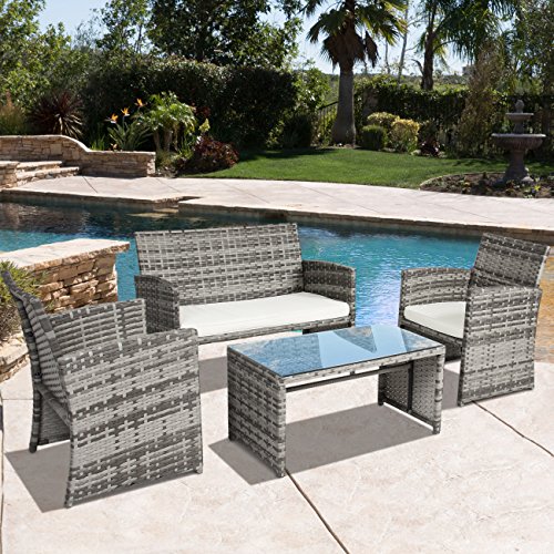 Best Choice Products 4Piece Outdoor Wicker Patio Conversation Furniture Set for Backyard, Deck
