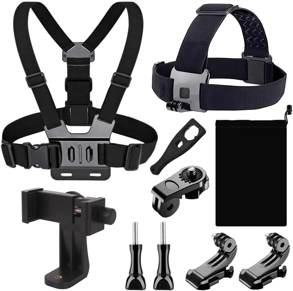 YHTSPORT Chest Mount Harness, Head Strap Mount for Action Camera, Adjustable Chest Strap Head Strap Compatible with Gopro/DJI Osmo Action/AKASO/Insta 360/Apexcam