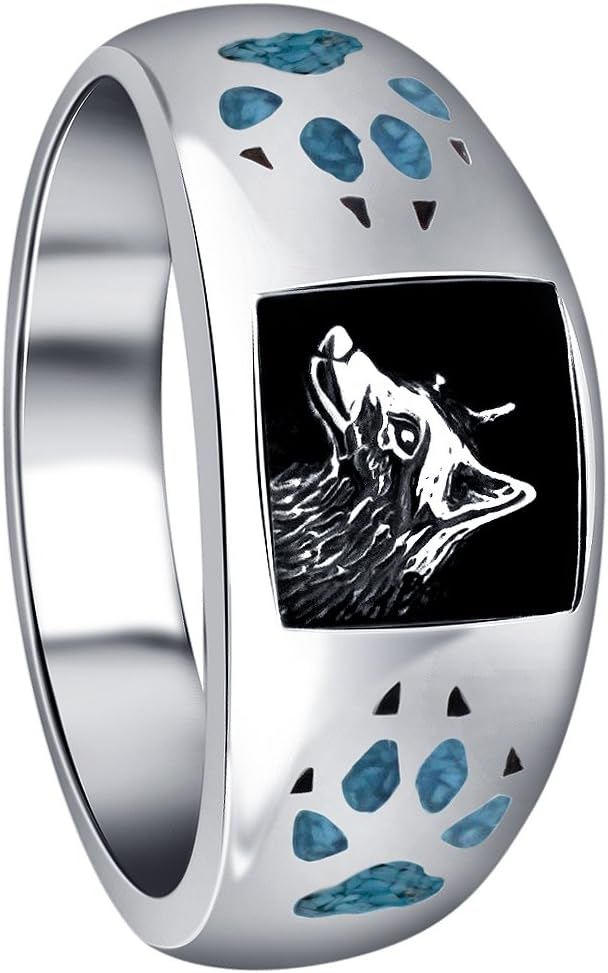 Southwestern Style Turquoise Gemstone Paw & Claw Wolf Sterling Silver Ring