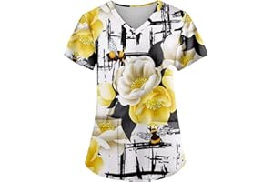 UOFOCO Cartoon Cute Printed Nursing Scrubs Shirts for Women 2024 New Fun Color Medical Plus Size Scrub Tops with Designs