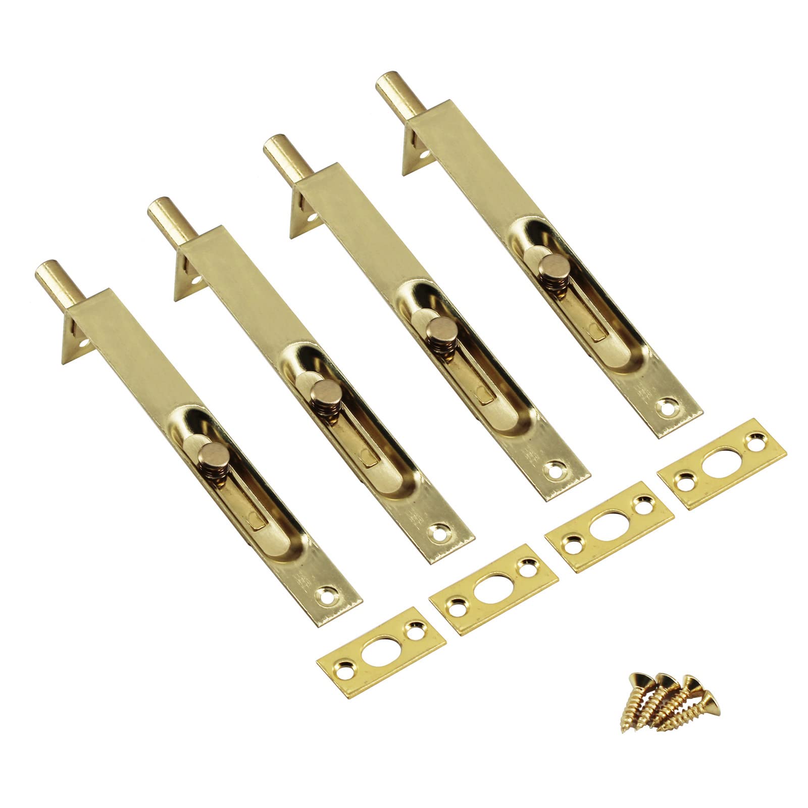4 Inch Stainless Steel Concealed Door Lock Flush Slide Latch Bolt with Screws Golden (4 Pieces)